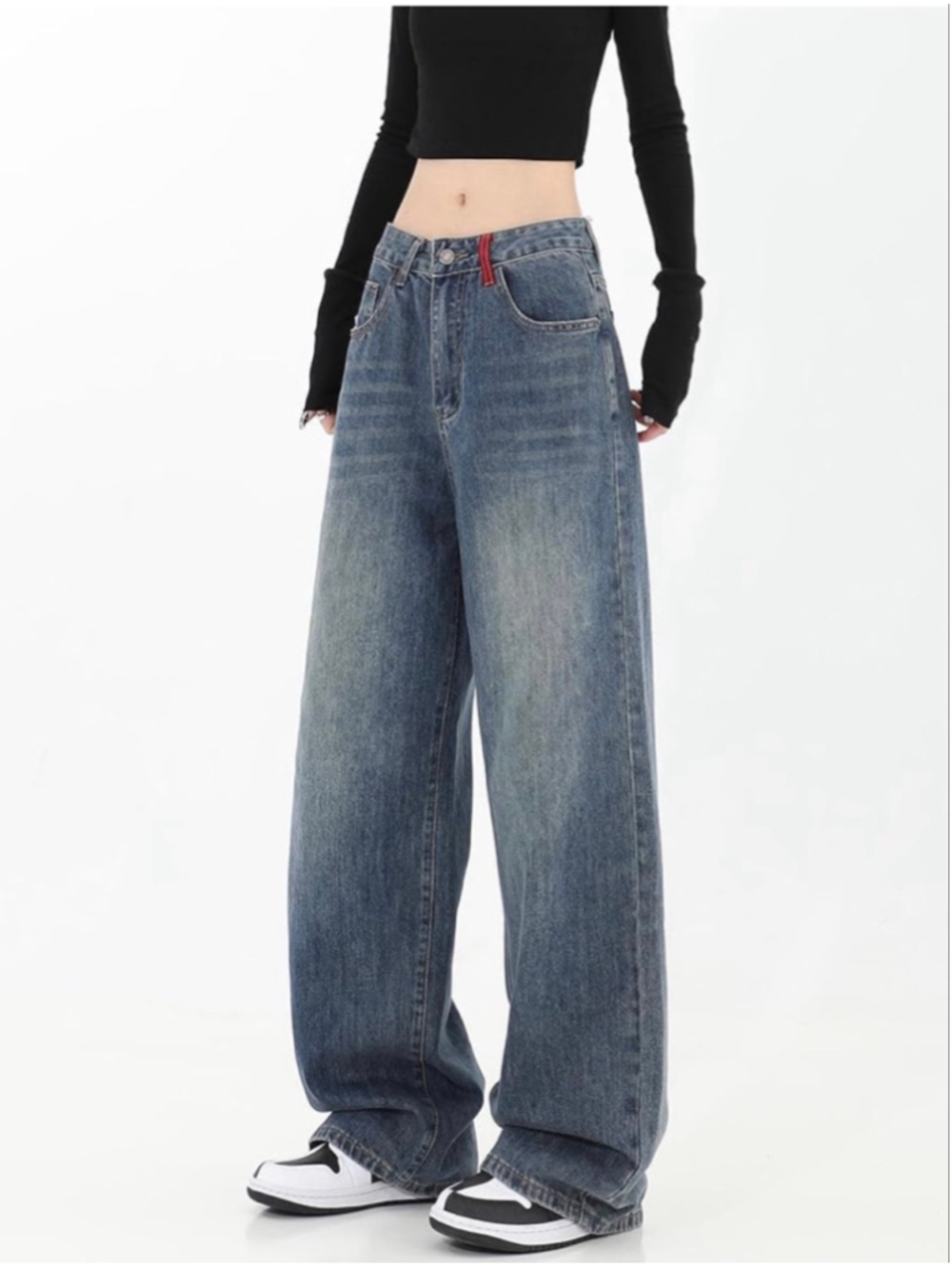 NEW Street Fashion Loose Jeans Y2k Rivet Star Gothic Loose Denim S - Picture 4 of 5